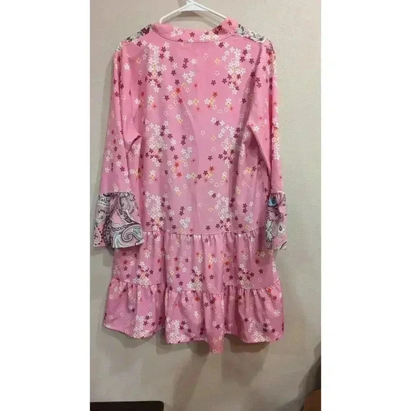 Pretty tiered pink dress with Paisley print & flounce sleeve size L - Picture 4 of 6